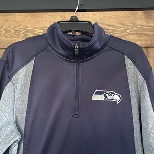 Seattle Seahawks NFL Quarter Zip Pullover Jacket Mens Large blue gray fan gear